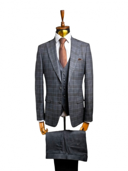 Костюм MAZALTOVMAN 3-ка Премиум Синий фактурный в клетку