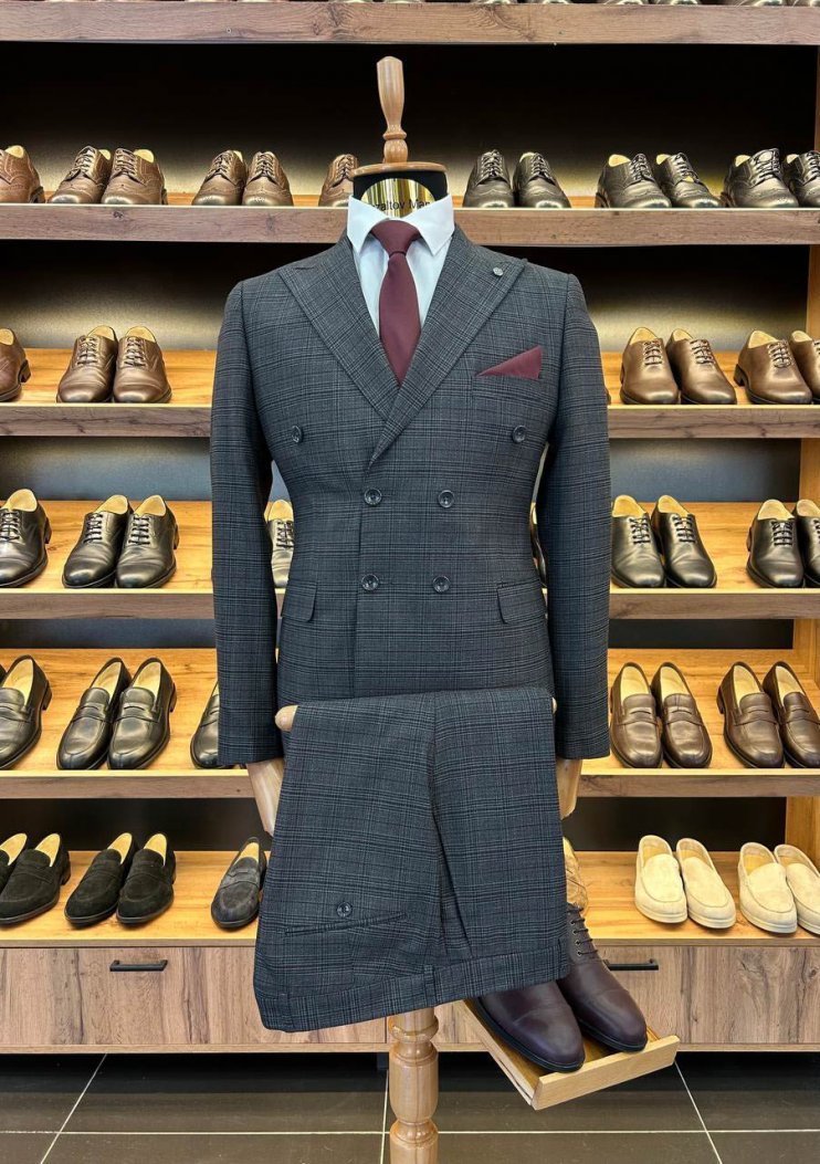 Костюм ЕРН 2-ка Двубортный Серый в клетку