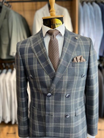Костюм MAZALTOVMAN 2-ка двубортный премиум Серый в бежевую клетку