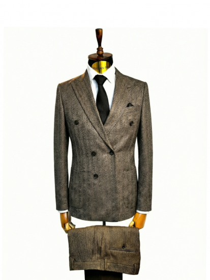 Костюм MAZALTOVMAN 2-ка Двубортный коричневый в елочку премиум линейка
